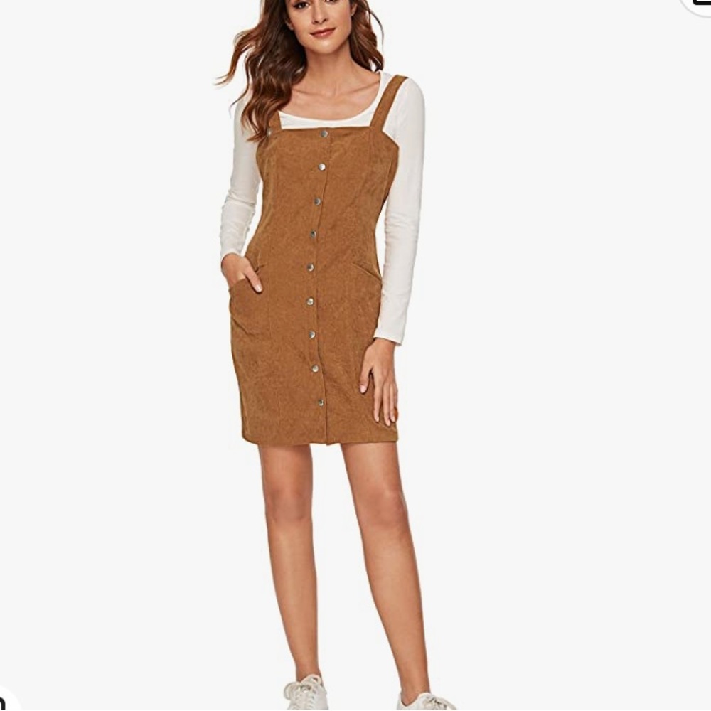 Corduroy Button Down Pinafore Dress with Pockets